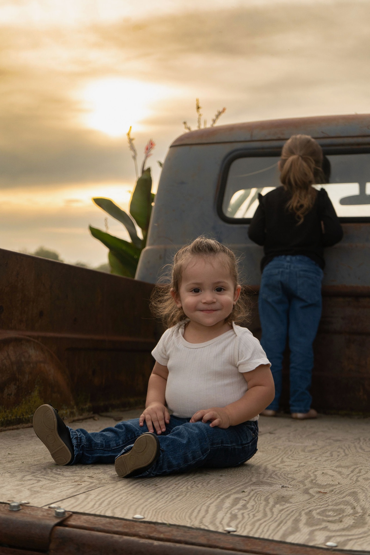 Siblings at sunset